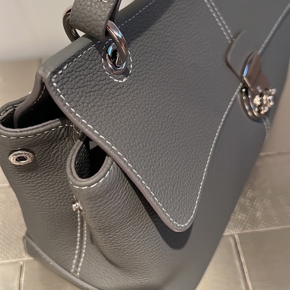 Taupe Grey Real Leather Handbag Tote 12”x8.5”x5” with Handle and Shoulder Strap - Picture 6 of 10